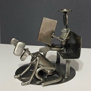 Novica Auto Part Sculpture Recycled Metal Art Man And Dog